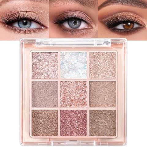 Erinde 9 Colors Eyeshadow Palette, Matte Shimmer Glitter Eye Shadow Palette Makeup, Highly Pigmented Long Lasting Waterproof, Natural Neutral Nude Eyeshadow Makeup Pallet, Diamond Snowflake Cover