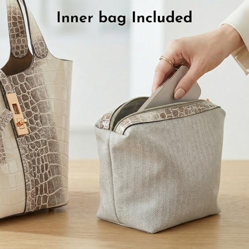 Image of Tote Bag for Women Vegan Leather Bucket Purse for Women Top Handle Handbag Shoulder Bag with Detachable Small Purse