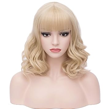Y-Light Golden: Beron 14 Short Curly Women GirlS Charming Synthetic Wig With Air Bangs Wig Cap Included (Light Golden)