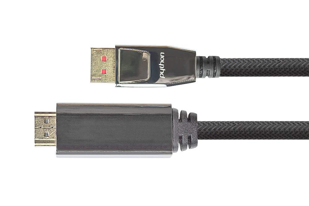 Python Serie Premium DisplayPort 1.4 a HDMI 2.0 - Cavo adattatore 4K / UHD @60Hz - schermatura a 3 prese, connettore in metallo placcato oro, scala in rame, intrecciato, nero, 10 m