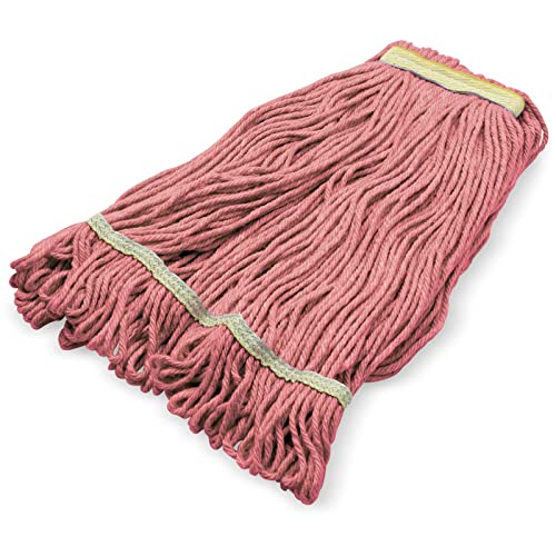 Image of SPARTA Flo-Pac Acrylic Mop Head, Loop-Ended, Narrow Band with 1 inch Yellow Band for Organized Cleaning, Small, Red