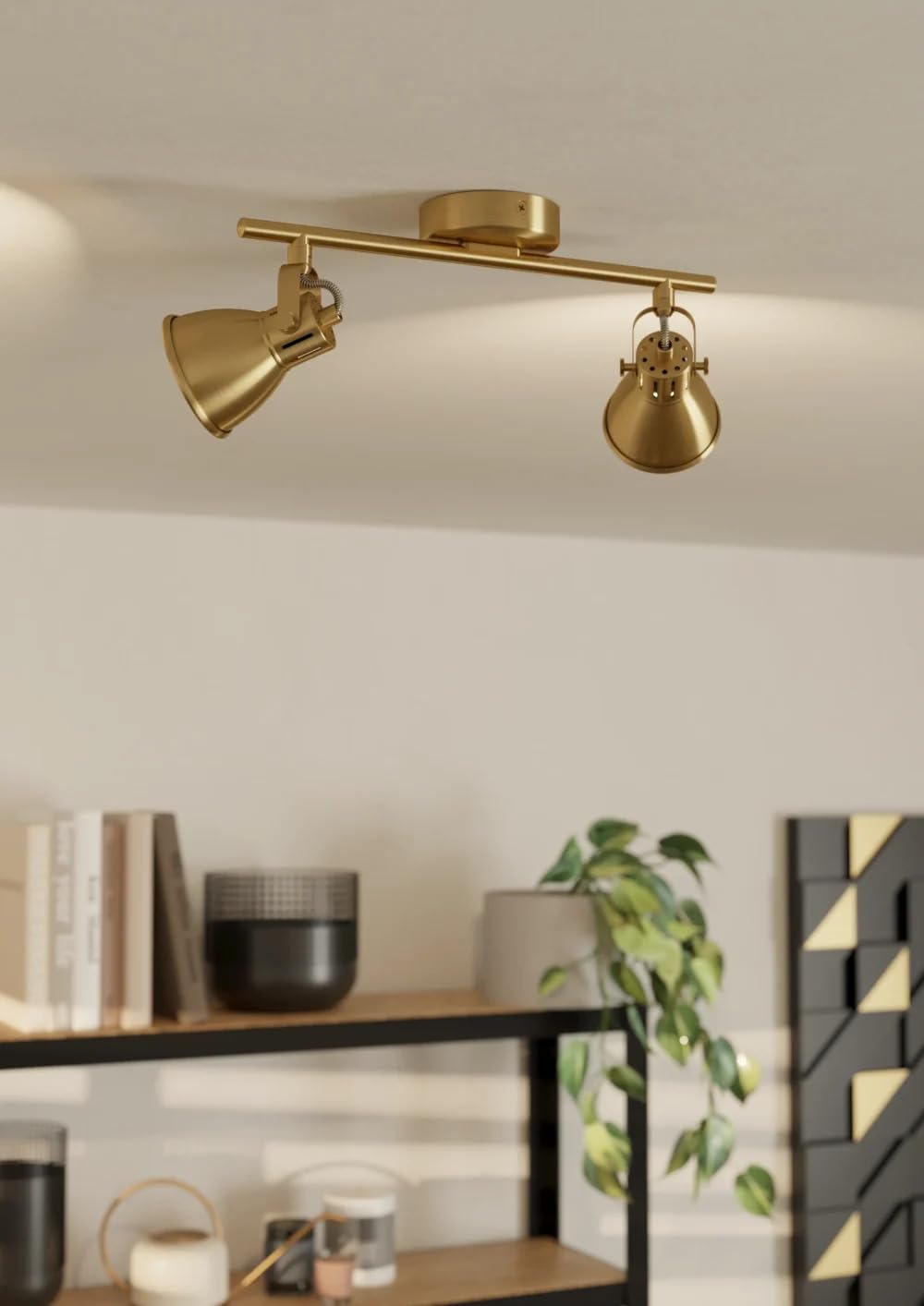 Eglo SERAS 2-Light LED Ceiling Spotlight | Brushed Brass & Gold Adjustable GU10 Spotlights | Modern Warm White Ceiling Light for Bedroom, Hallway & Living Room-image-6