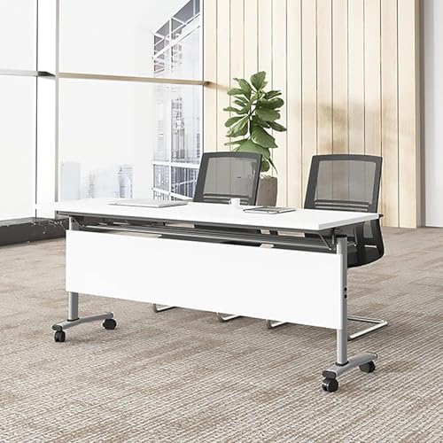 AVLLSO Escritorio para Ordenador portátil Juego de 4 mesas Plegables con Tablero Giratorio - Escritorio móvil Moderno para oficinas, reuniones y formación(White,L55*W24*H30in)