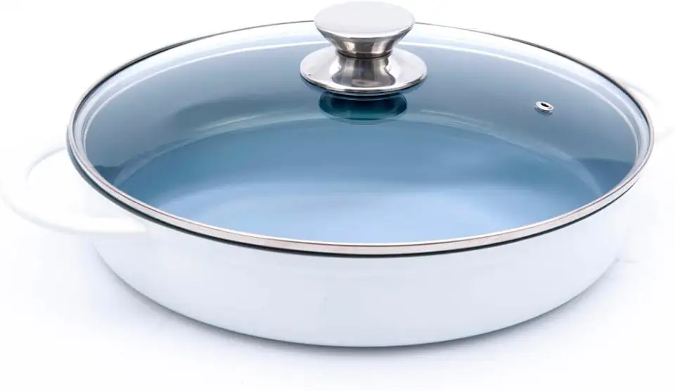 Caçarola Baixa Redonda Branca com Tampa de vidro 30cm Hercules