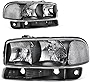 AUTOSAVER88 Headlight Assembly Compatible with 1999-2006 GMC Sierra 1500 2500 / 2000-2006 GMC Yukon XL Headlights Assembly + Park/Signal Headlamp Black Housing Clear Reflector