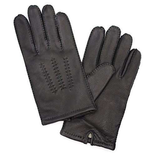 Harssidanzar Hombres Guantes De Cuero De Piel De Venado Forro De Cachemir, Negro, M Cover