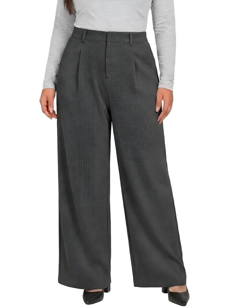 Cicy Bell Damen Große Größe Hose Plus Size Waffel Stoffhose | Hohe Taille, Wide leg, Lockere, Elegant, Oversize, Casual Palazzo Hose mit Taschen