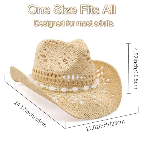 Cowboy Hat,Cowgirl Hat,Cowboy Hats for Women/Mens/Straw Wide with Shapeable Brim Cowboy Hat for Womens/White/Black.2