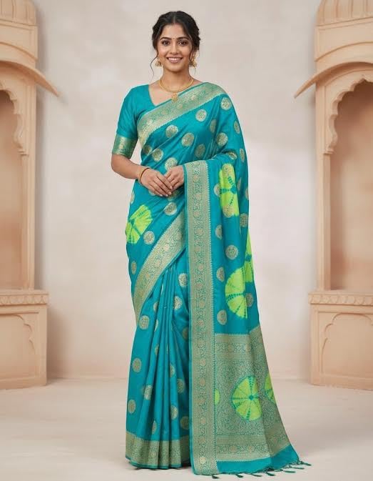 Image of Women's Georgette Batik Print Saree with Woven Zari Border Traditional Saree for Wedding Festival Use