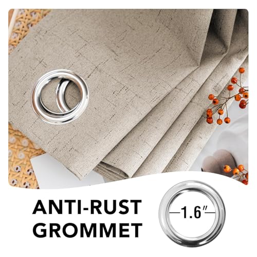 Image of H.VERSAILTEX Linen Curtains 100% Blackout Curtains for Bedroom 90 inch Long Full Light Blocking Nature Linen Blended Window Curtains for Living Room Nickel Grommet (2 Panels, Cobblestone)