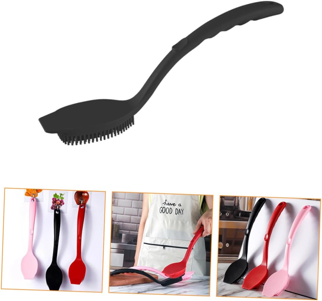 2 Pieces Cleaning Brush Pan Handle Brush Sink Scrubbers Silicone Dishwashing Brush Kitchen Scrubber Clean Washing Pot Silica Gel (Negro 32X6.7X5CM)