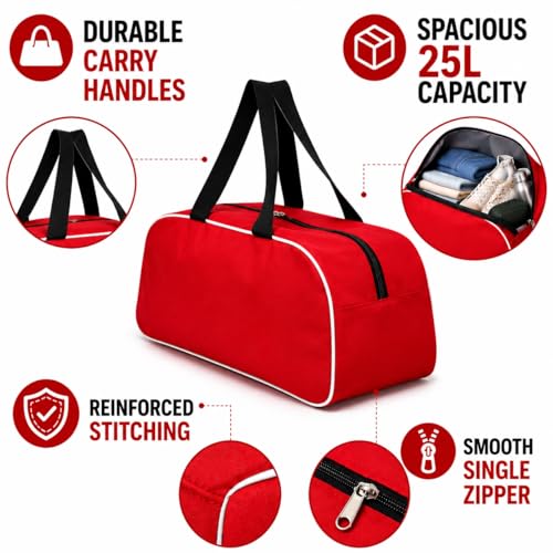 Image of Primrose 25L Travel Duffel Bag, 18 Inch Lightweight Gym and Weekend Bag for Men and Women, Red