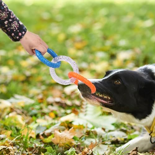 BT Bear Tug of War Dog Toy, Triple Pull Loop Interactive Fetch Toy for Small Dogs Medium Dogs (Orange Blue) - Image 4