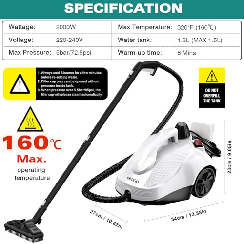 KROQO Steam Cleaner, Steam Mop with 23 Accessories, Powerful Multipurpose Portable Steamer for Cleaning to Remove Grime, Grease, for Multi-Purpose and Multi-Surface Floors, 16.4ft Power Cord - Image 7