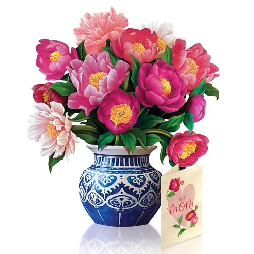 Freshcut Paper Pop Up Cards Best Mom Peony Paradise 12 Inch Life Sized Forever Flower Bouquet 3D Popup Greeting Card Birthday Cards Mothers Day Card Blank Notecard