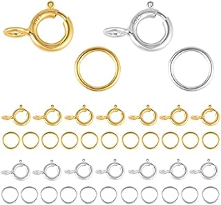 925 Sterling Silver Clasps for Jewellery Making, 40PCS Gold and Sliver Spring Clasps Open Jump Rings Gold Plated 5mm Round Clasps Connectors, Clasps for Necklace Bracelet Making