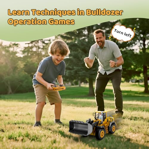 9-Kanal 2.4GHz RC Planierraupe mit LEGIERTER Schaufel - 360° Drehung, Legierungsschaufel, Realistische Soundeffekte, USB-Aufladung + 2 Akkus, Baufahrzeug Spielzeug für Kinder 3-12,Geschenk zum Schulan
