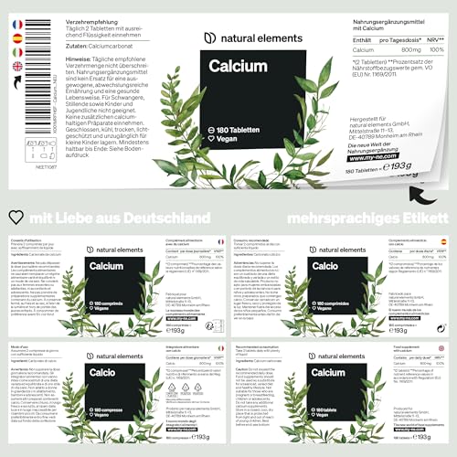 natural elements Calcium Tabletten – 800 mg Kalzium aus Calciumcarbonat pro Tagesdosis – 180 Tabletten für 3 Monate – vegan, hochdosiert, ohne unerwünschte Zusätze – laborgeprüfte Qualität 5