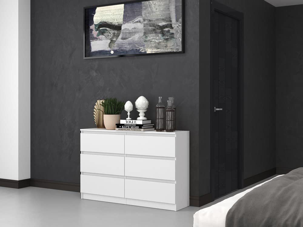 Commode Chambre 6 Tiroirs Armoire De Rangement Meuble à Vêtements 40 X 1194 X 75 Cm Style Moderne Blanc 12 0008005