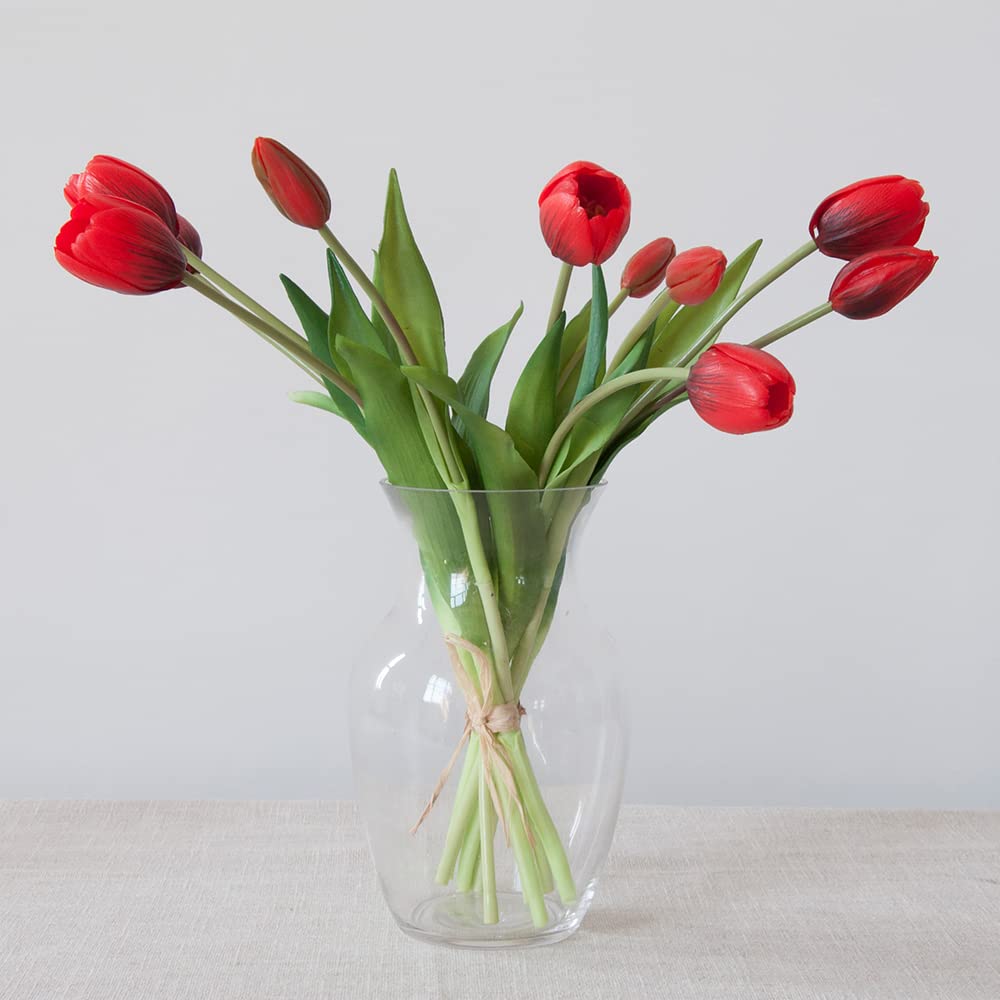 10PCS Artificial Tulip Flowers Real Touch Latex Tulip Flowers Fake Bouquet Flower Arrangement Central Bouquet Home Office Party Gift Wedding Birthday Garden Shop Decoration (Red)