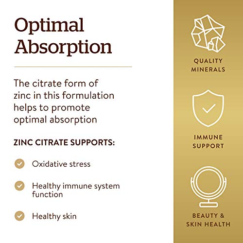 Solgar Zinc Citrate 30 Mg, 100 Vegetable Capsules - Zinc For Healthy Skin, Taste & Vision - Immune System & Antioxidant Support - Citrate Form For Optimal Absorption - Non Gmo, Vegan - 100 Servings #TOP3