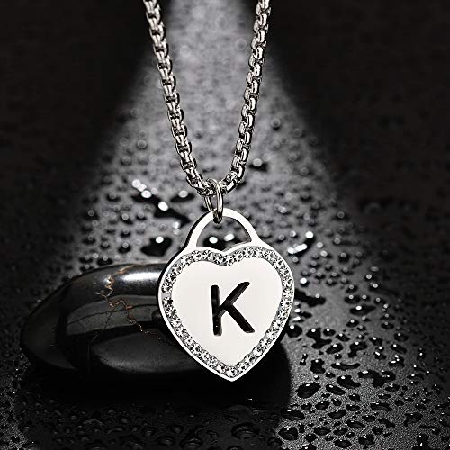 CaleesLLC CALIS Women's Silver Initial Necklace Stainless Steel Love Heart Tiny Letter Necklace Personalized Name Jewelry for Girlfriend Gift 26 Alphabet Letters3