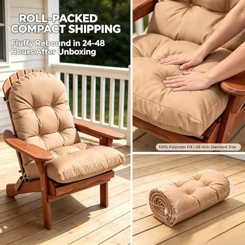 Image of QILLOWAY Outdoor High Back Chair Cushion for Adirondack, All Weather Rocking Chair Cushions Thick Padded Replacement for Patio Furniture,Beige,Sand,Camel
