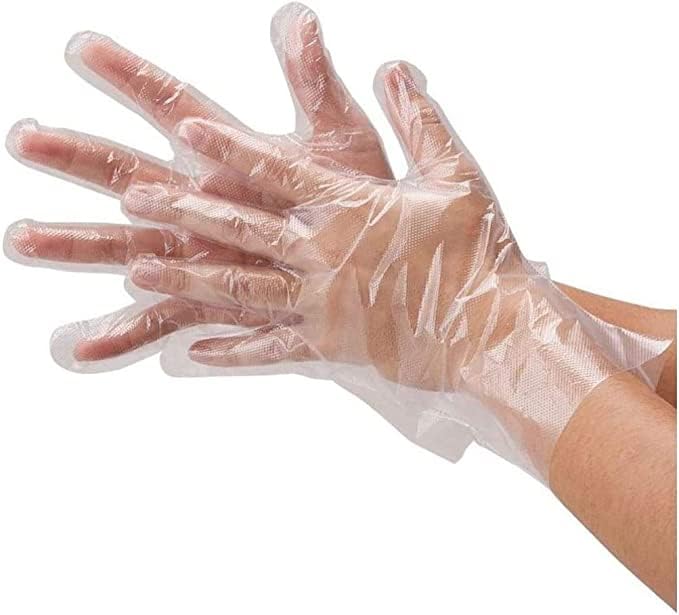 HOT BARGAINS 100 X PE Gloves Disposable Plastic Gloves Transparent One Size Fits All Waterproof for Cleaning Safety Food Handling for Restaurant, Kitchen use, Cleaning (100)