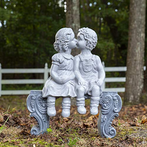 Boy & Girl Kissing Garden Statue (Large) Decorative Yard and Lawn Decoration | Weather-Resistant Ceramic | Inspiring Love and Romance Decor 15" x 12-1/2" x 5-3/4" - Thumbnail 2