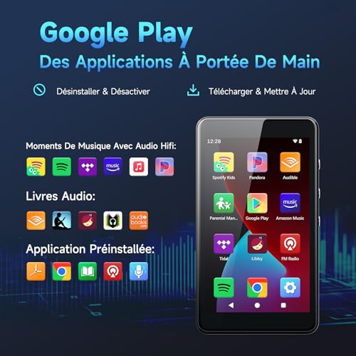 Lecteur MP4 tactile 4 pouces compatible Spotify et Amazon Music pour le streaming