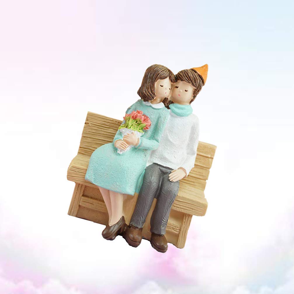 Résine Couple Cake Topper Miniature Couple Figurines Amant sur Banc Statue Figure Fée Jardin Ornement pour Dollhouse Micro Paysage Bonsaï Décor