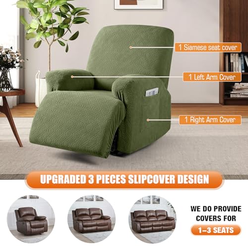 Image of VANSOFY Recliner Chair Cover, 3-Pieces Stretch Lazy Boy Recliner Covers for Recliner Chair Soft Reclining Chair Slipcover Furniture Protector for Dogs Cats(Army Green)