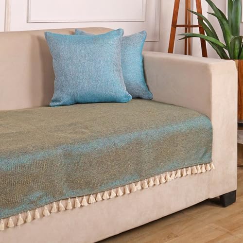Image of STITCHNEST Jute Sofa Cover - Silk Brown, 24x30 Inch | Soft Textured Fabric with Tassel| Sofa for Living Room Decor