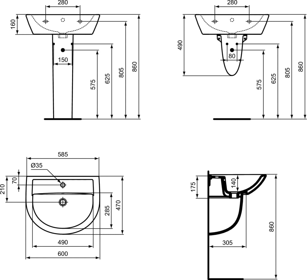 Ideal Standard W332301 Lavabo del baño EUROVIT, Blanco