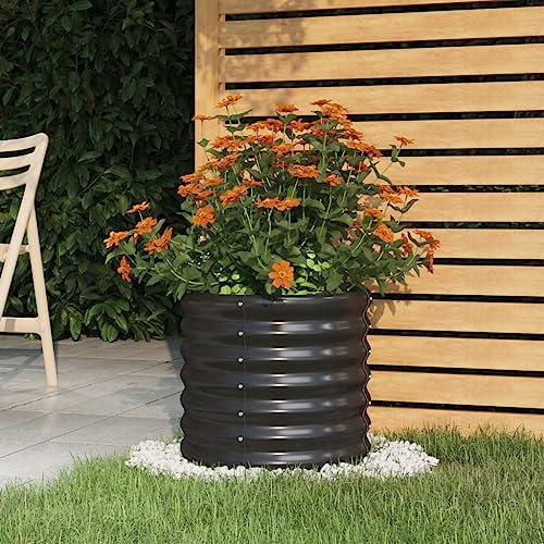 Qnhdfrt Macetero de acero recubierto de polvo, color antracita, 40 x 40 x 36 cm, maceta redonda para jardín, balcón, terraza, robusta, resistente a la intemperie, gran capacidad
