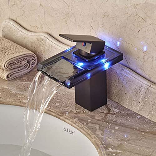 Grifo De Lavabo Iluminado Con Cascada De Cristal LED Iluminación RGB De