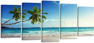 Wieco Art 5 Piece Large Modern Contemporary Ocean Sea Beach Giclee Canva...