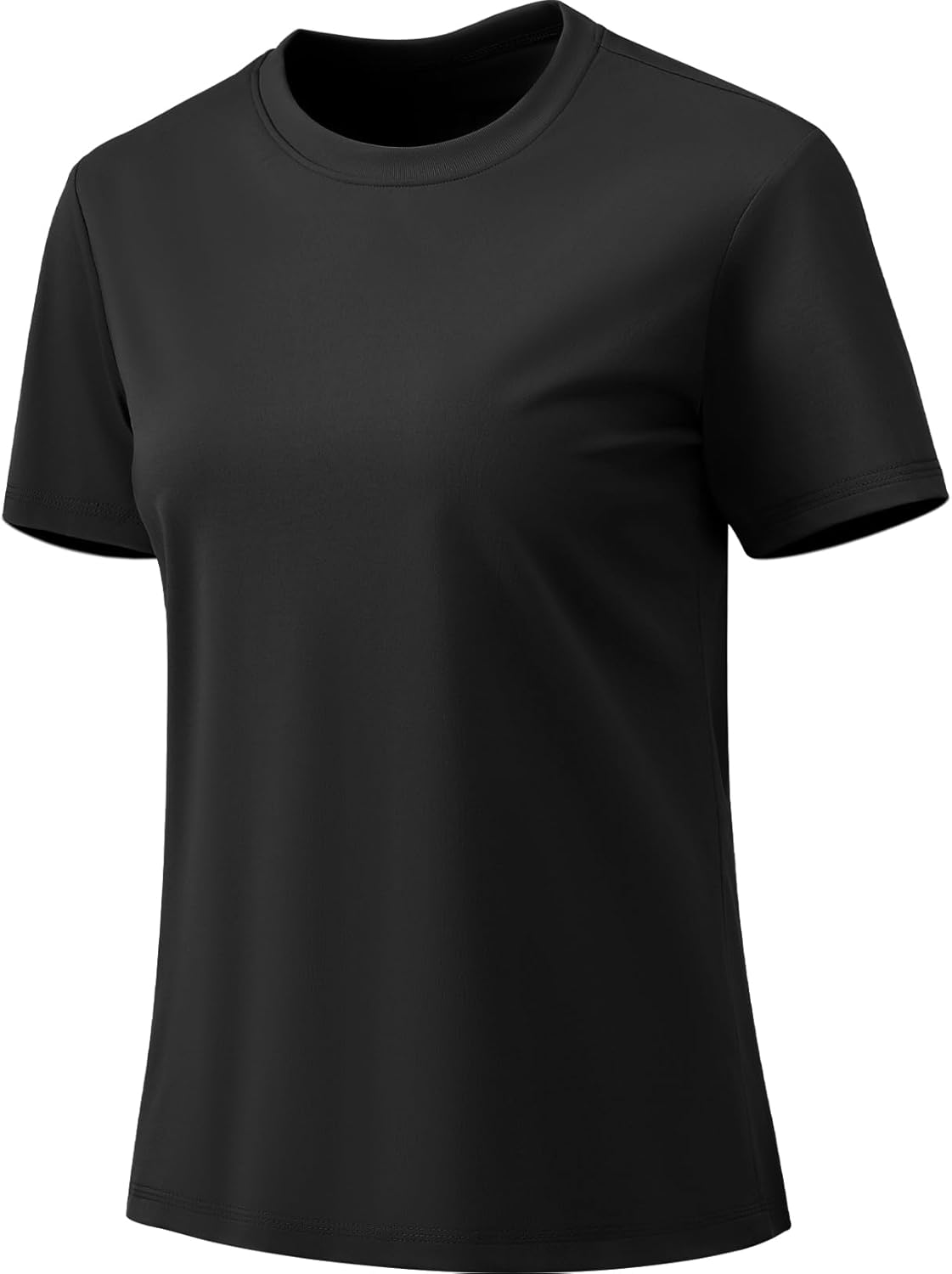 Women's T-Shirts Crew Neck Short Sleeve [Classic Fit Quick Dry Lightweight Summer Top for Yoga Gym Workout Casual] Pure Black, XL