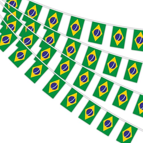 AhfuLife 33 Ft Brazil String Flags Banner for World Cup Decoration 2026 30 Pcs Small Brazilian Bunting String Flags - Double Sided for Independence Day Garden Street Party Decor (5.58.3 Inch)