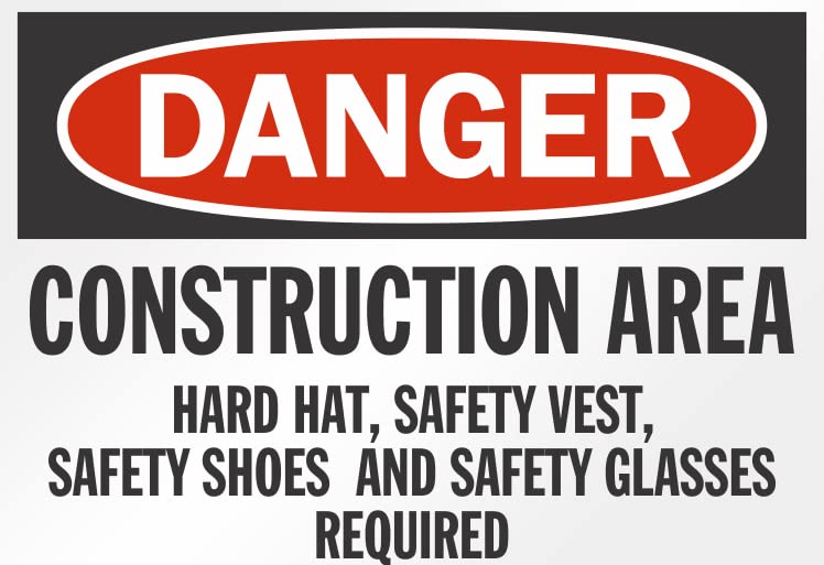 Danger construction area hard hat, safety vest, safety shoes, and safety glasses required signage, PVC Waterproof sticker (B0B3JHDF87) Amazon Price History, Amazon Price Tracker