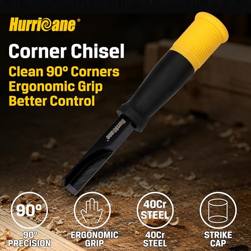 Image of HURRICANE 12mm Corner Chisel, 90 Square Mortise Chisel for Door Hinges, Strike Plates & General Woodworking, Right Angle Wood Chisel with Metal Strike Cap & Ergonomic Grip