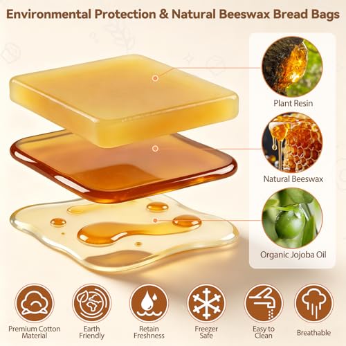 Bolsa de algodón para pan de cera de abeja contenedor almacenamiento alimentos grande 3
