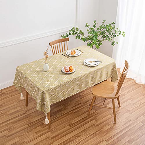 Nappe rectangulaire en lin et coton jaune 135x240 cm