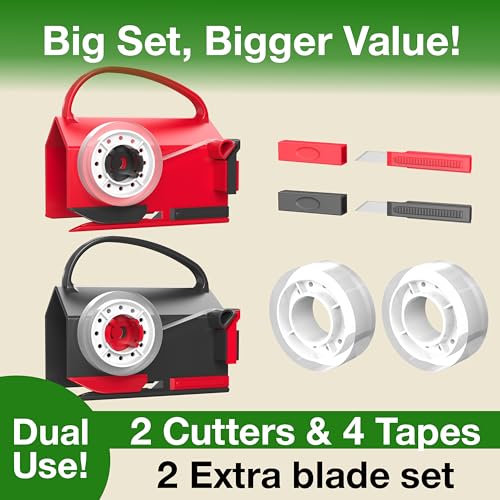 Quuylin Geschenkpapier Schneider für Rollen, 2 Stück Geschenkpapier Cutter mit 2 austauschbaren Klingen, 4 Stücke Klebeband, Tragbare Papierschneider, für Geschenkpapier, Weihnachten usw