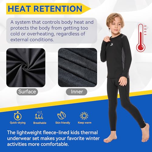 Kids Thermal Base Layer Set Fleece Lined Underwear Top & Pants for Winter Sports,1/2 Pack4