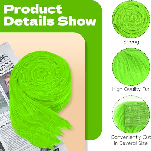 HXJDAM Green Fur Fabric, 5x200 cm Shaggy Faux Fur Trim, Plush Green Fluff - Image 3