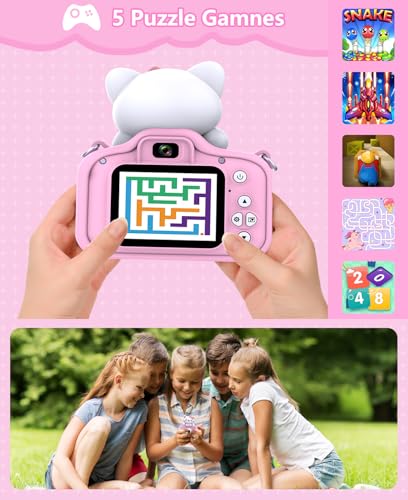 Kids Camera Toys for Girls Age 3-8, VETEK Kids Digital Camera Toddler Camera for 3 4 5 6 7 8 Years Old Birthday Gifts, 1080P Video Camera withCute Protective Cover & 32GB SD Card, Pink