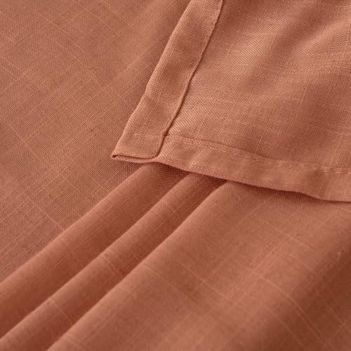 Image of BGment Terracotta Linen Curtains 30 Inch Length for Kitchen Window, Cafe Drapes Semi Sheer Rustic Textured Rod Pocket Lightweight, 2 Panels, Each 30 Inch Wide