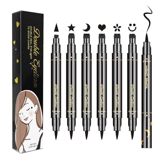 LOKFAR 6 Pcs Double-headed Liquid Eyeliner Stamp Pen Set, Eye Liners for Women Waterproof Eyeliner Pencil Black Eye-liner Stencils Long-Lasting Tattoo Makeup-Triangle, Star, Moon, Heart, Flower, Smiley