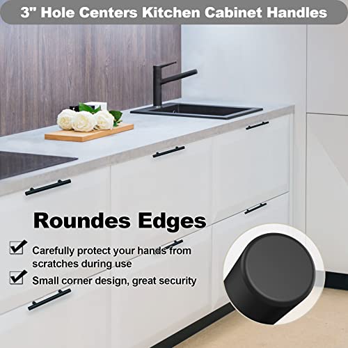 Estmoon 30 Pack 3" Hole Centers Cabinet Handles Matte Black Cabinet Pulls Stainless Steel Black Drawer Handles 5" Length Kitchen Cabinet Hardware Handles For Cabinets And Drawers, 76Mm Hole Centers #TOP4